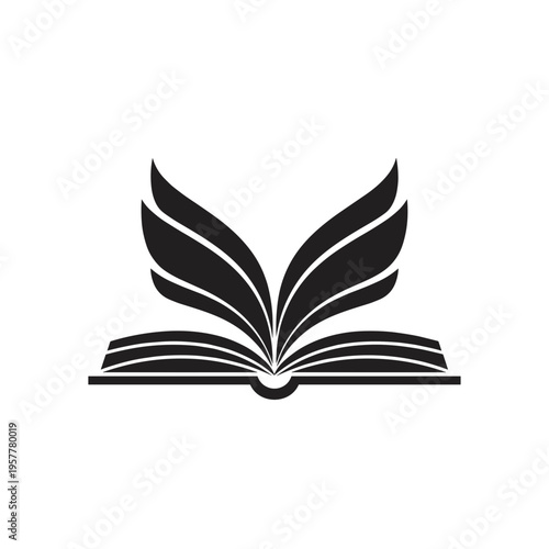 Black open book with leaves.