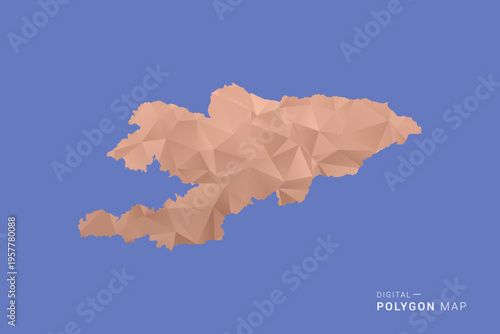 Kyrgyzstan Map - Orange Polygon Vector Illustration on Deep Blue Background, Low Poly Geometric Design, Modern Abstract Country Silhouette for Infographics and Presentation Use.