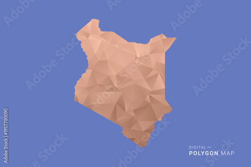 Kenya Map - Orange Polygon Vector Illustration on Deep Blue Background, Low Poly Geometric Design, Modern Abstract Country Silhouette for Infographics and Presentation Use.