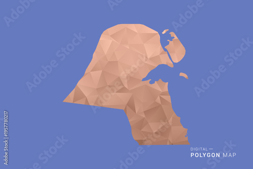 Kuwait Map - Orange Polygon Vector Illustration on Deep Blue Background, Low Poly Geometric Design, Modern Abstract Country Silhouette for Infographics and Presentation Use.