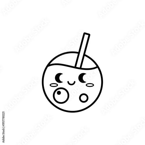 Cartoon boba tea with face.