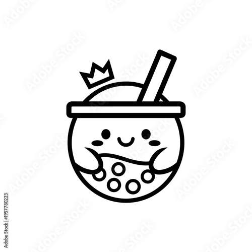 Cartoon boba tea with crown.