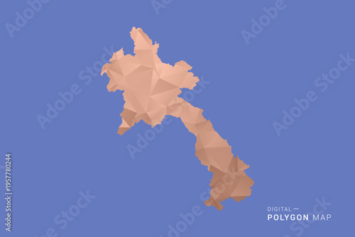 Laos Map - Orange Polygon Vector Illustration on Deep Blue Background, Low Poly Geometric Design, Modern Abstract Country Silhouette for Infographics and Presentation Use.
