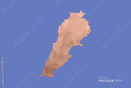 Lebanon Map - Orange Polygon Vector Illustration on Deep Blue Background, Low Poly Geometric Design, Modern Abstract Country Silhouette for Infographics and Presentation Use.