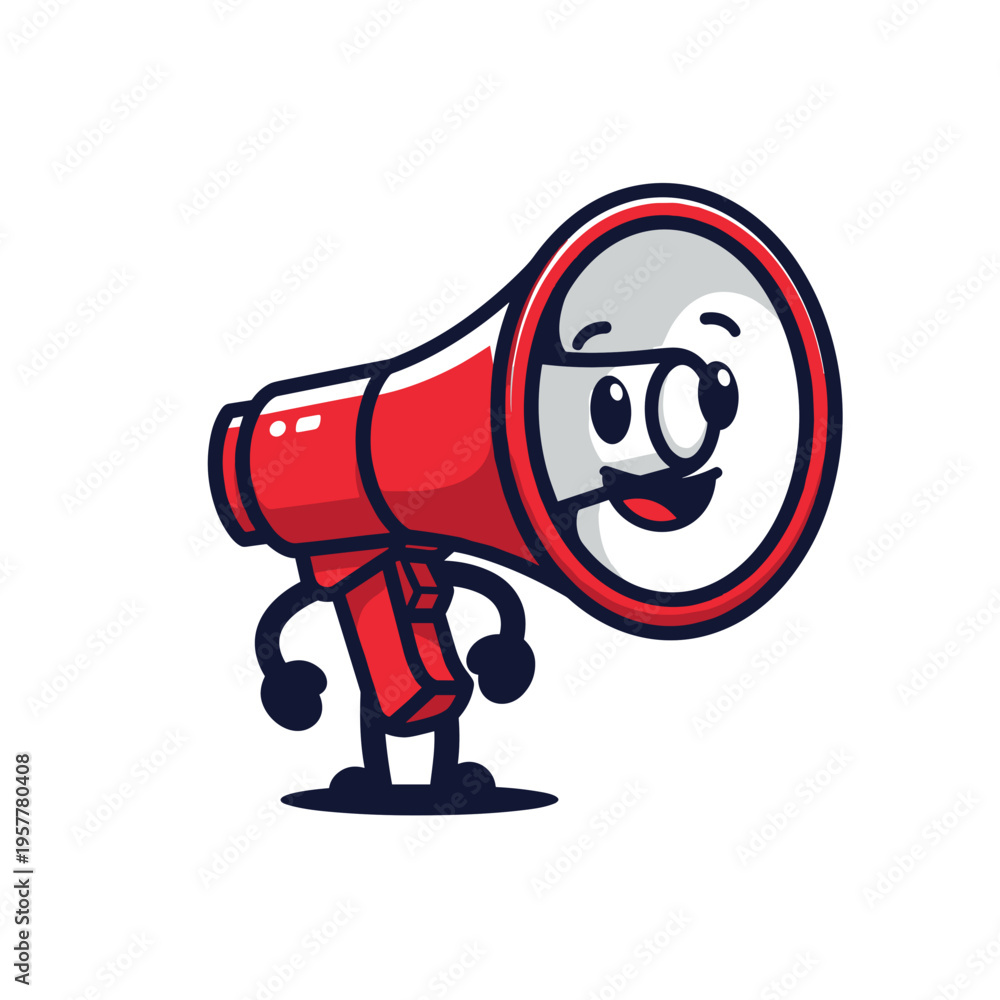 Obraz premium Cartoon megaphone with smiling face expression.