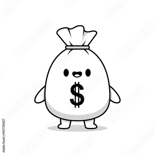 Cartoon money bag character smiling 1.