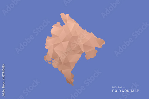 Montenegro Map - Orange Polygon Vector Illustration on Deep Blue Background, Low Poly Geometric Design, Modern Abstract Country Silhouette for Infographics and Presentation Use.