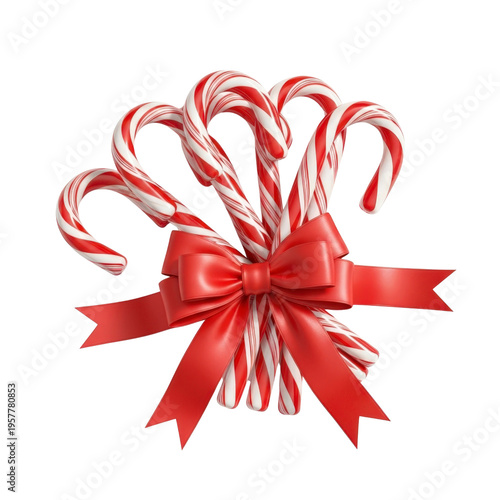 Candy canes with red bow isolated on white