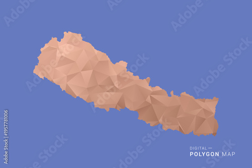 Nepal Map - Orange Polygon Vector Illustration on Deep Blue Background, Low Poly Geometric Design, Modern Abstract Country Silhouette for Infographics and Presentation Use.