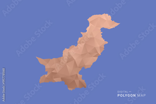 Pakistan Map - Orange Polygon Vector Illustration on Deep Blue Background, Low Poly Geometric Design, Modern Abstract Country Silhouette for Infographics and Presentation Use.