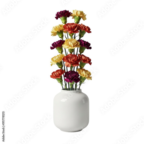 Colorful carnations in a white vase