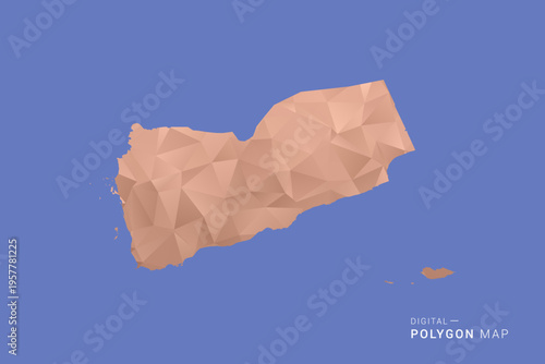 Yemen Map - Orange Polygon Vector Illustration on Deep Blue Background, Low Poly Geometric Design, Modern Abstract Country Silhouette for Infographics and Presentation Use.