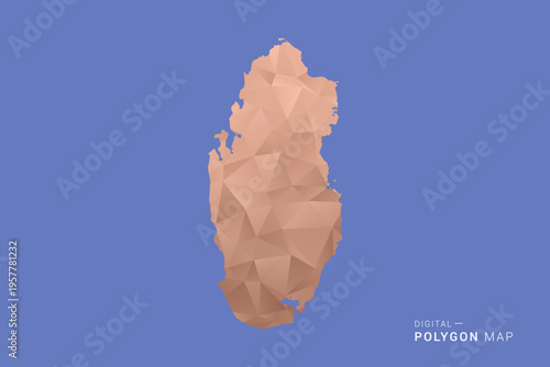 Qatar Map - Orange Polygon Vector Illustration on Deep Blue Background, Low Poly Geometric Design, Modern Abstract Country Silhouette for Infographics and Presentation Use.