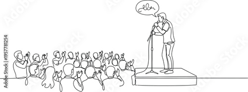 businessman giving speech to crowd