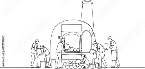 people working in a brick kiln factory