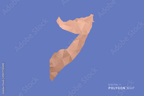 Somalia Map - Orange Polygon Vector Illustration on Deep Blue Background, Low Poly Geometric Design, Modern Abstract Country Silhouette for Infographics and Presentation Use.