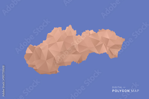 Slovakia Map - Orange Polygon Vector Illustration on Deep Blue Background, Low Poly Geometric Design, Modern Abstract Country Silhouette for Infographics and Presentation Use.