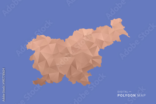 Slovenia Map - Orange Polygon Vector Illustration on Deep Blue Background, Low Poly Geometric Design, Modern Abstract Country Silhouette for Infographics and Presentation Use.
