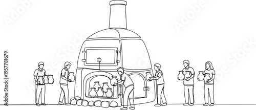 people working around industrial oven