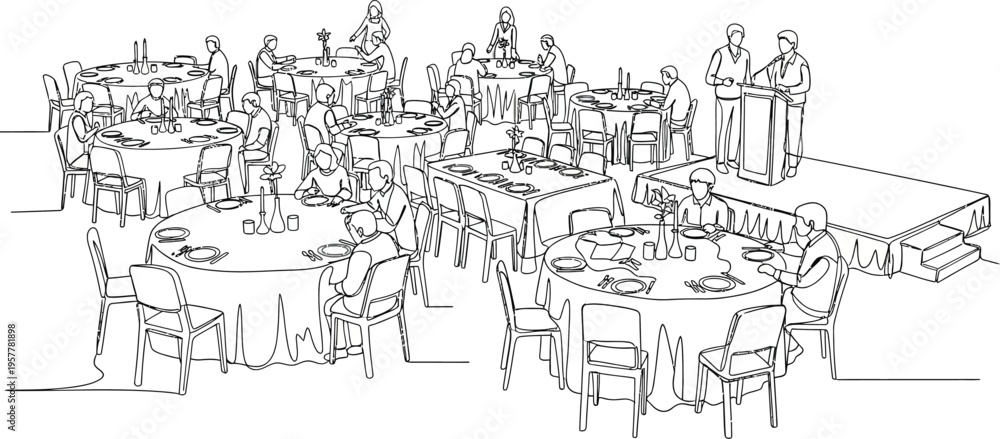 Obraz premium sketch of a crowded restaurant