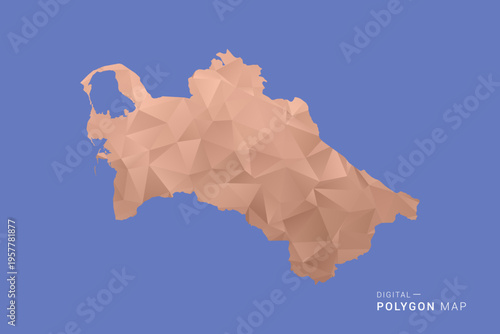 Turkmenistan Map - Orange Polygon Vector Illustration on Deep Blue Background, Low Poly Geometric Design, Modern Abstract Country Silhouette for Infographics and Presentation Use.