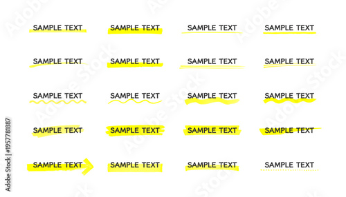 マーカー見出しセット 黄色蛍光ペン強調ライン素材 Marker Headline Set Yellow Highlighter Highlight Lines