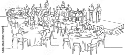 sketch of a crowded restaurant