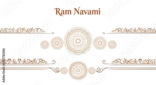 Vector illustration of a Ram Navami festival border with gold ornamentation and Indian architectural design elements on a white background