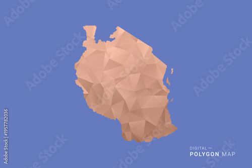 Tanzania Map - Orange Polygon Vector Illustration on Deep Blue Background, Low Poly Geometric Design, Modern Abstract Country Silhouette for Infographics and Presentation Use.