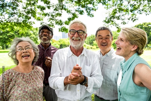 Photos Diverse seniors enjoying outdoor laughter