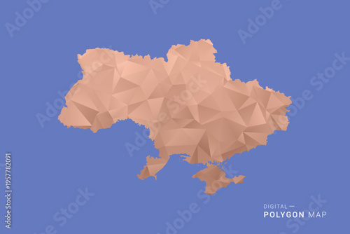 Ukraine Map - Orange Polygon Vector Illustration on Deep Blue Background, Low Poly Geometric Design, Modern Abstract Country Silhouette for Infographics and Presentation Use.