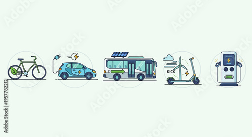 Eco friendly transportation options icons.