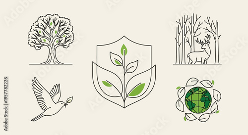 Eco friendly icons for environmental protection.