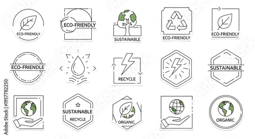 Eco friendly and sustainable icons set.