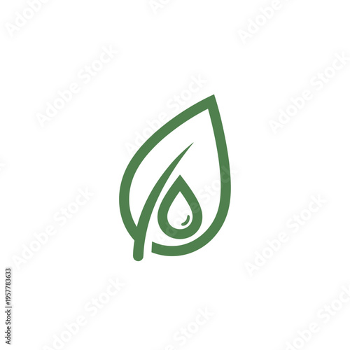 Green leaf with water drop logo.