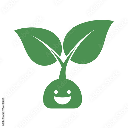 Green plant with smiley face.