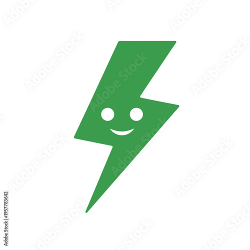 Green Smiling Lightning Bolt Icon Face.