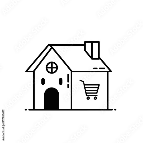 House with shopping cart icon.