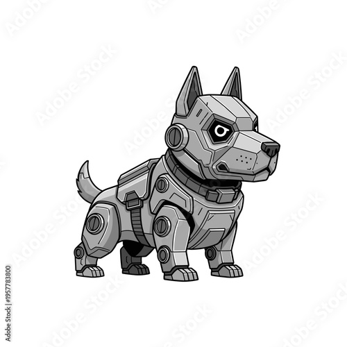 Robotic dog with futuristic metal body.