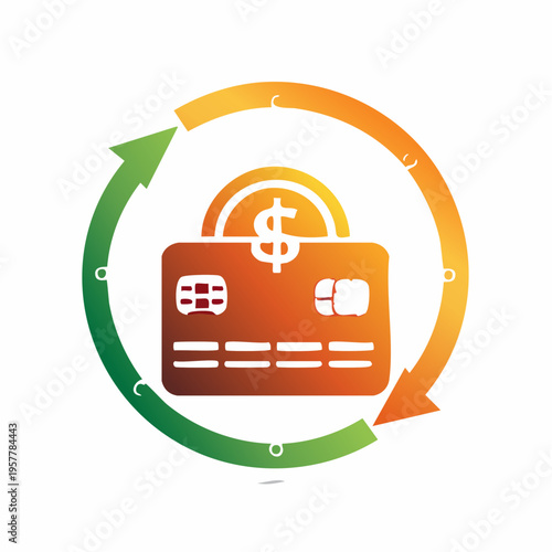 Financial concept with credit card and dollar coin in circular arrows