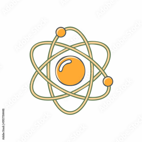 Cartoon illustration of an atom with electrons orbiting around a central nucleus