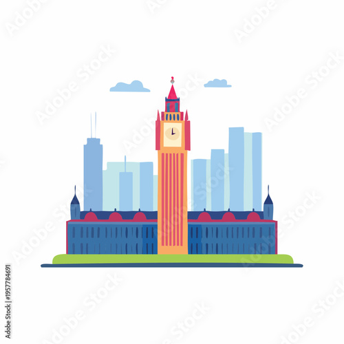 Illustration of a famous landmark and city skyline