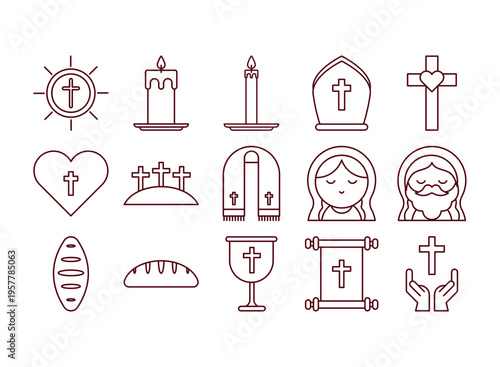 Christian Religious Icons Set Flat Style Collection