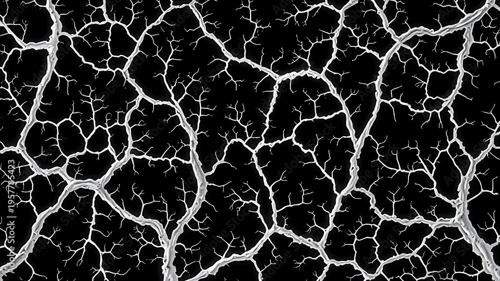 Fototapeta premium malbec. Abstract fungal mycelium network pattern with white filaments and organic branching on dark background. gardening catalogs, home-decor guides, designed for gardening and botanical catalogs.