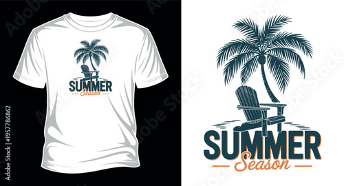 Summer season beach chair and palm tree vintage t-shirt design vector art print templet
