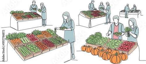 people buying fresh produce at a farmer market
