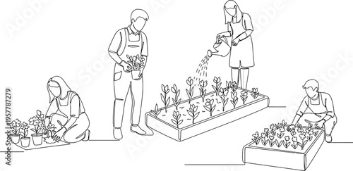 people gardening plants