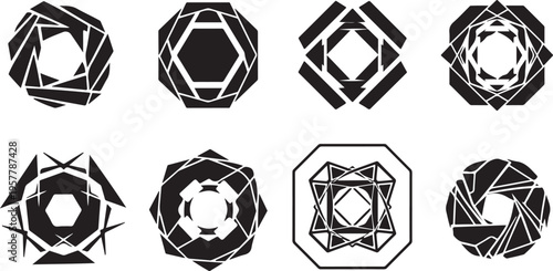 Geometric shapes and abstract designs in black and white