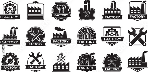 Industrial Factory Logos and Icons Set in Black White
