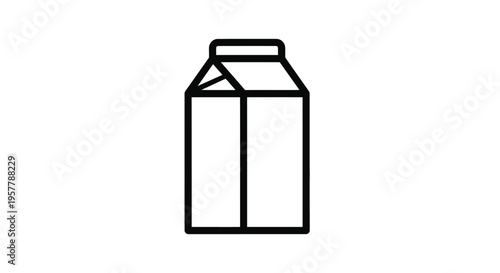 Simple black outline vector graphic illustration representing a generic beverage carton such as milk juice or broth container icon design.